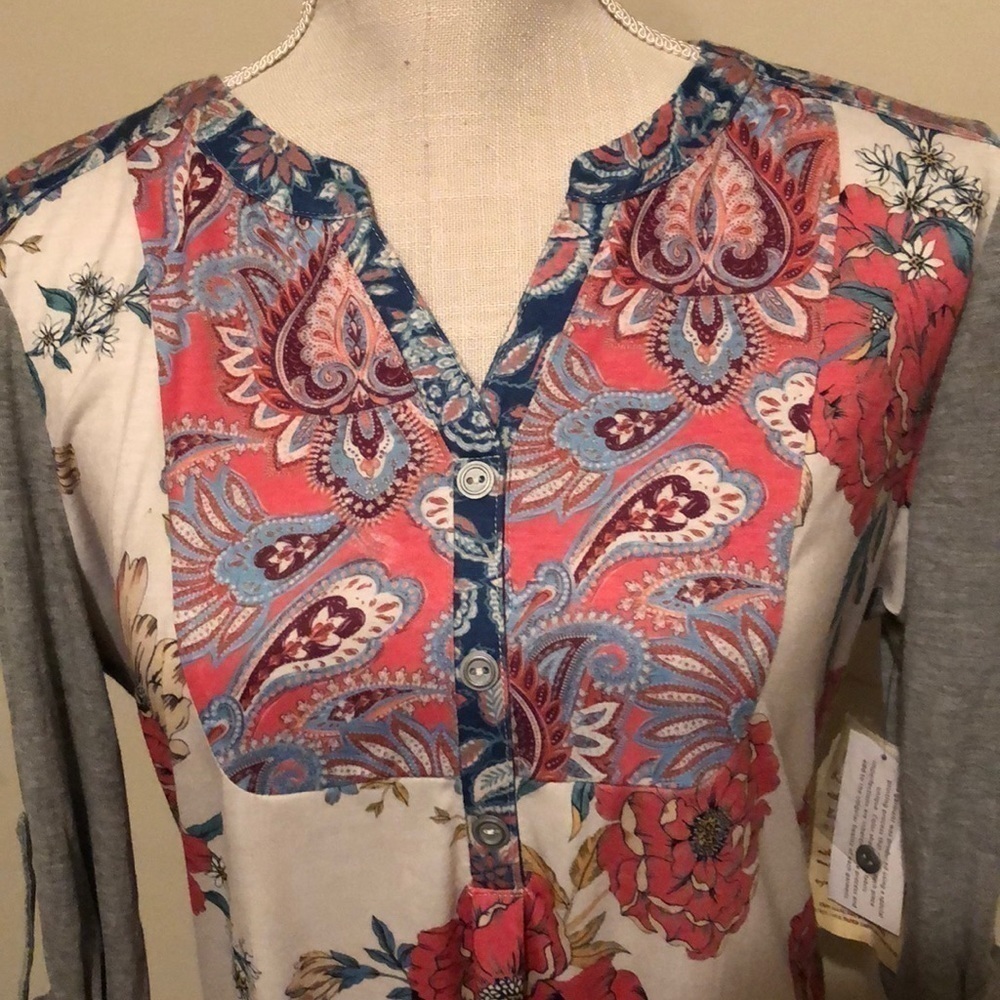 One World multi colored/patterned tunic with yoke, med - Picture 4 of 12